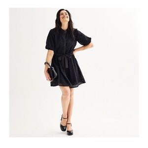 Women's Nine West Eyelet Fit & Flare Black Dress Medium